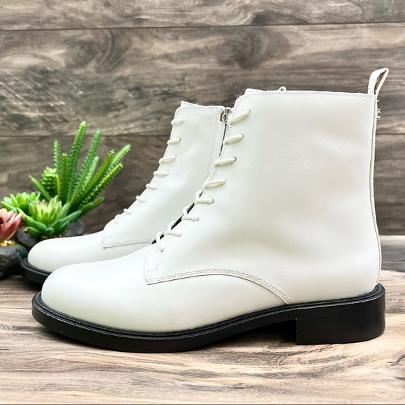 NIB Sam Edelman Nina Lace Up Ankle Combat Boots Bootie White Leather - Picture 5 of 14